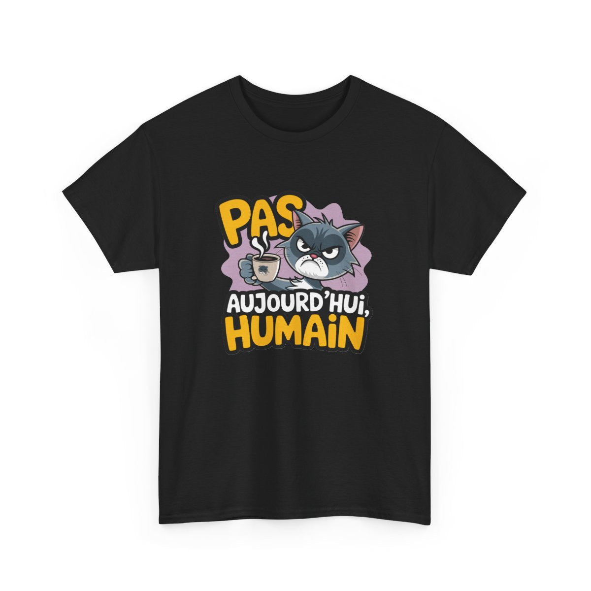 T shirt Chat Grognon Humour Sarcastique Pas Aujourd’hui Blanc Gris tee shirt animal