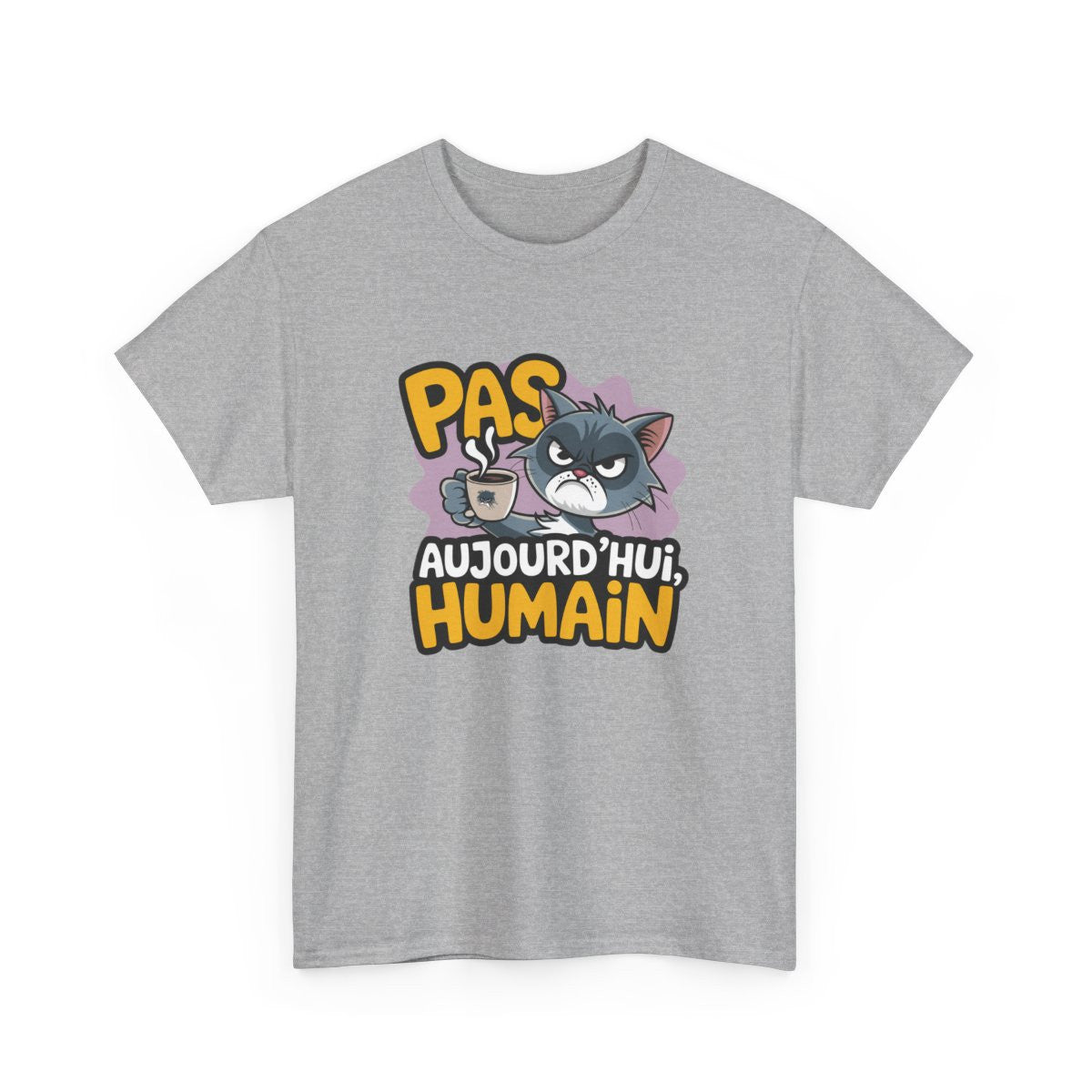 T shirt Chat Grognon Humour Sarcastique Pas Aujourd’hui Blanc Gris tee shirt animal