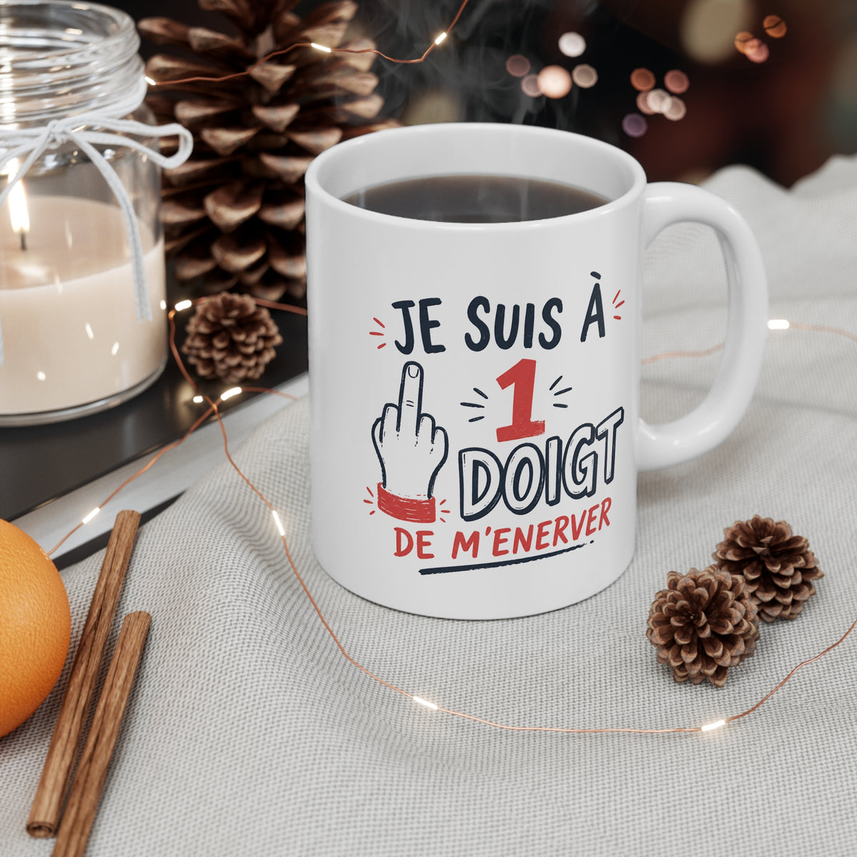 Mug Humour Doigt d’Honneur – Je Suis à 1 Doigt de M’énerver – Tasse Drôle Sarcastique – Cadeau Original Homme Femme