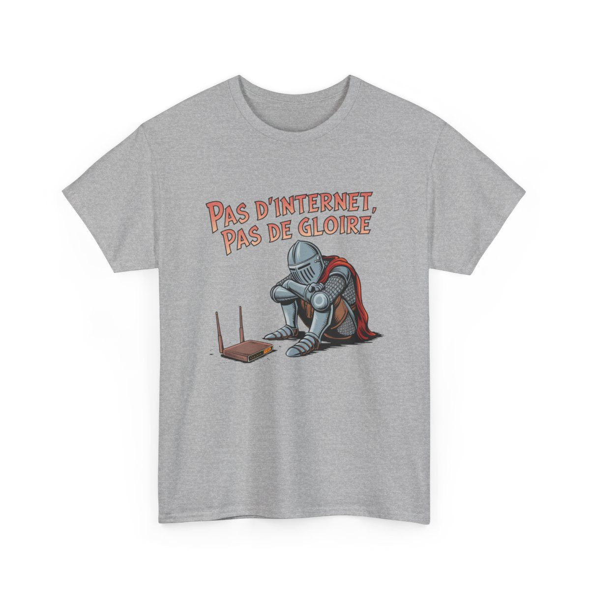 T shirt Chevalier Geek Pas d’Internet, Pas de Gloire  Humour Médiéval Déconnecté Blanc Noir Gris tee shirt