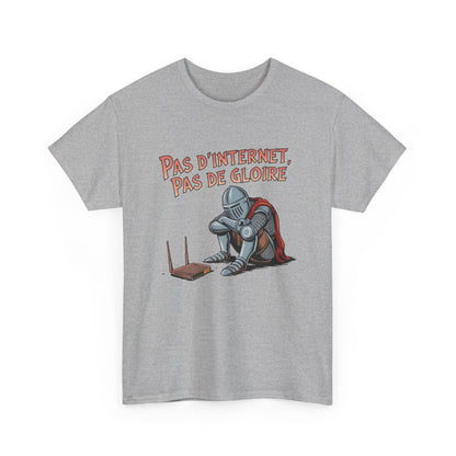 T shirt Chevalier Geek Pas d’Internet, Pas de Gloire  Humour Médiéval Déconnecté Blanc Noir Gris tee shirt