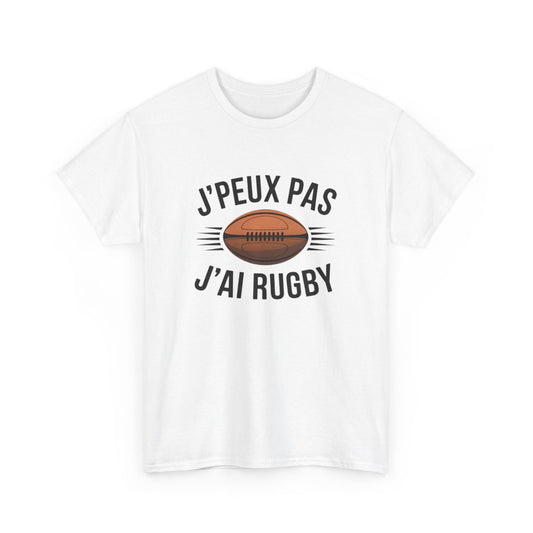T shirt Blanc Gris J’Peux Pas J’ai Rugby  Tee Shirt Humoristique Sportif Rugby Homme Femme Supporter