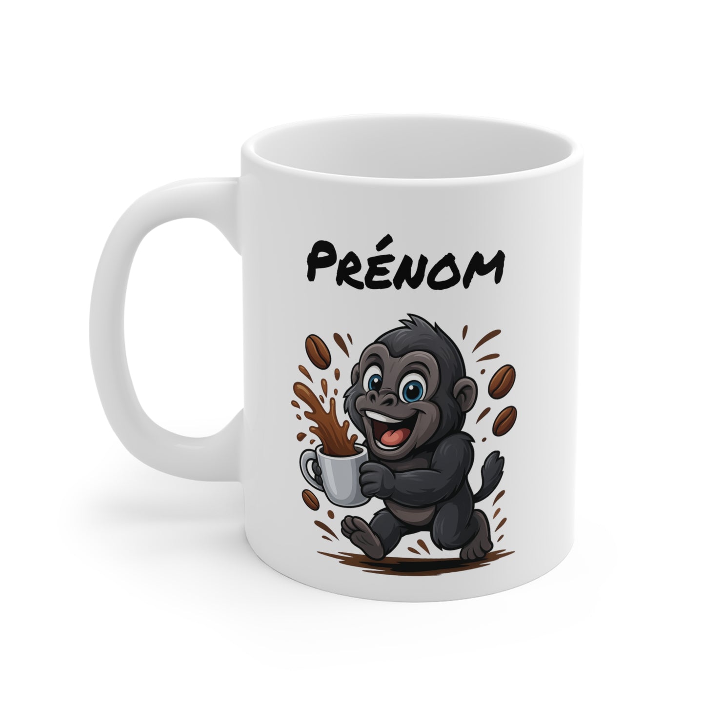Tasse Personnalisable Gorille Café – Mug Prénom Animal Cartoon Céramique 325ml – Cadeau Original