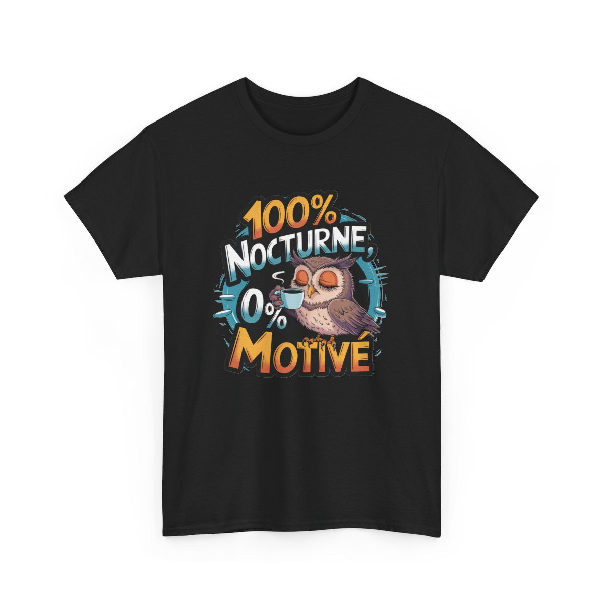 T shirt Chouette Drôle 100% Nocturne  Design Hibou Fatigué Humour Décontracté Blanc Gris Noir