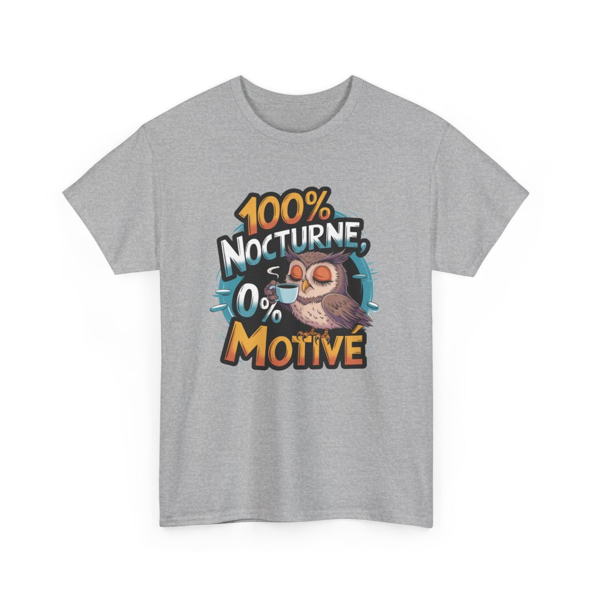 T shirt Chouette Drôle 100% Nocturne  Design Hibou Fatigué Humour Décontracté Blanc Gris Noir
