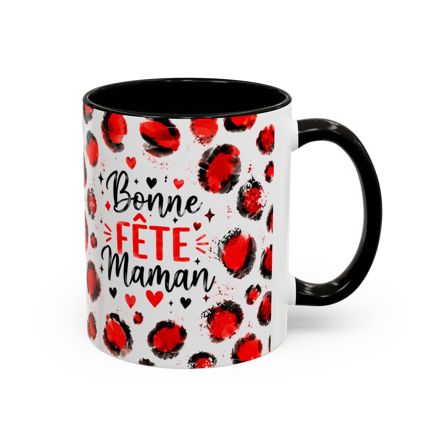 Tasse Bonne Fête Maman – Mug Cadeau Maman avec Cœurs Rouges – Idée Fête des Mères 325ml