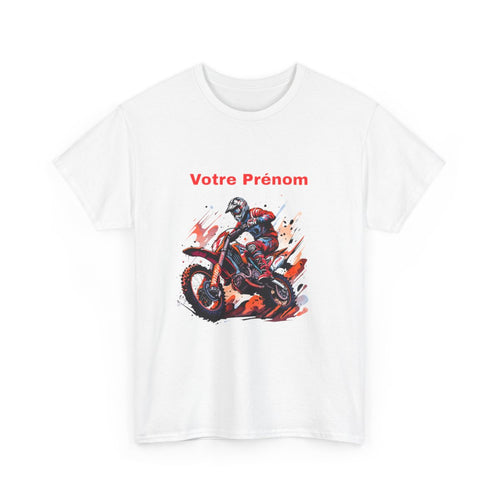 T shirt Motocross Personnalisable avec Prénom  Design Motard Stylé en Noir, Blanc et Gris  Cadeau Moto Cross Unique