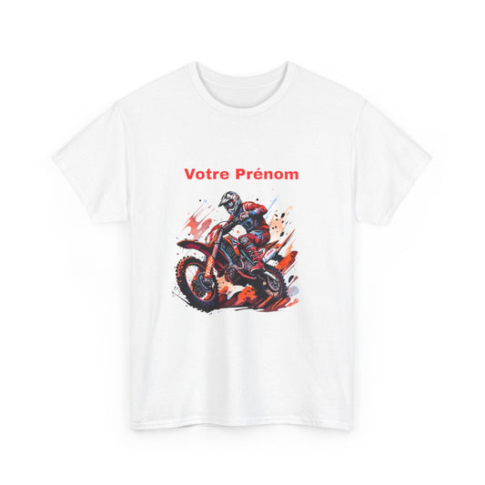 T shirt Motocross Personnalisable avec Prénom  Design Motard Stylé en Noir, Blanc et Gris  Cadeau Moto Cross Unique