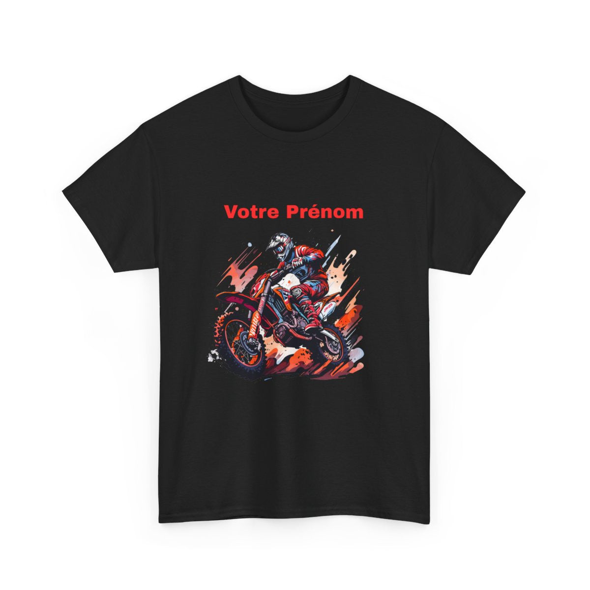 T shirt Motocross Personnalisable avec Prénom  Design Motard Stylé en Noir, Blanc et Gris  Cadeau Moto Cross Unique
