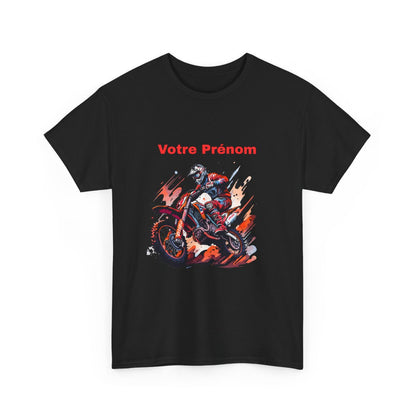 T shirt Motocross Personnalisable avec Prénom  Design Motard Stylé en Noir, Blanc et Gris  Cadeau Moto Cross Unique