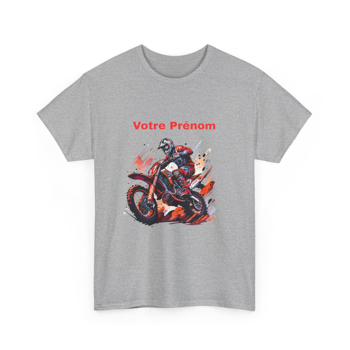T shirt Motocross Personnalisable avec Prénom  Design Motard Stylé en Noir, Blanc et Gris  Cadeau Moto Cross Unique
