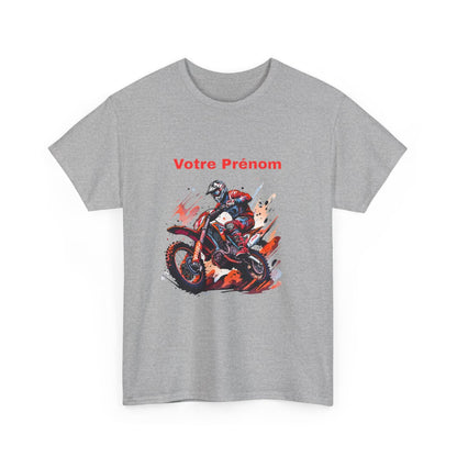 T shirt Motocross Personnalisable avec Prénom  Design Motard Stylé en Noir, Blanc et Gris  Cadeau Moto Cross Unique