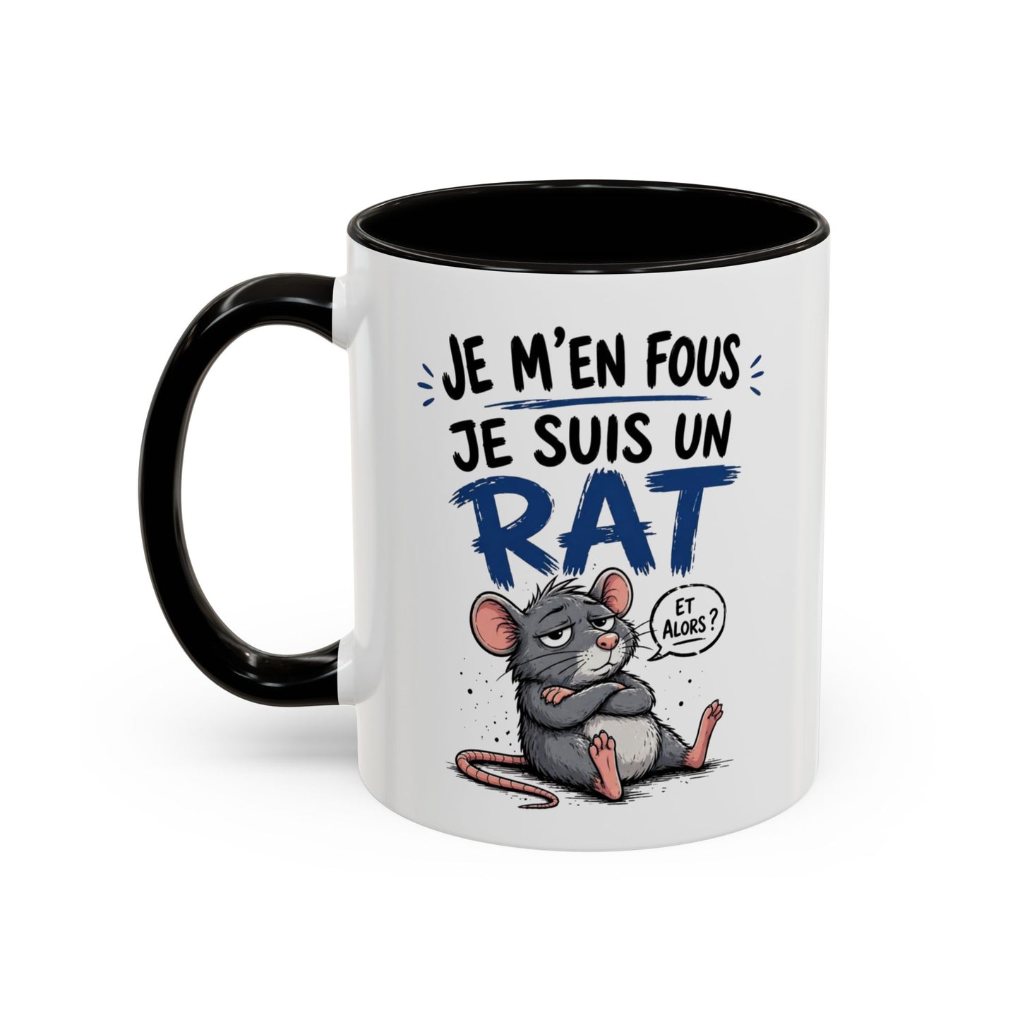 Mug Humour Sarcastique – Je M’en Fous Je Suis Un Rat – Tasse Souris Drôle et Décalée – Cadeau Original Céramique 325ml Noir Bleu Rouge
