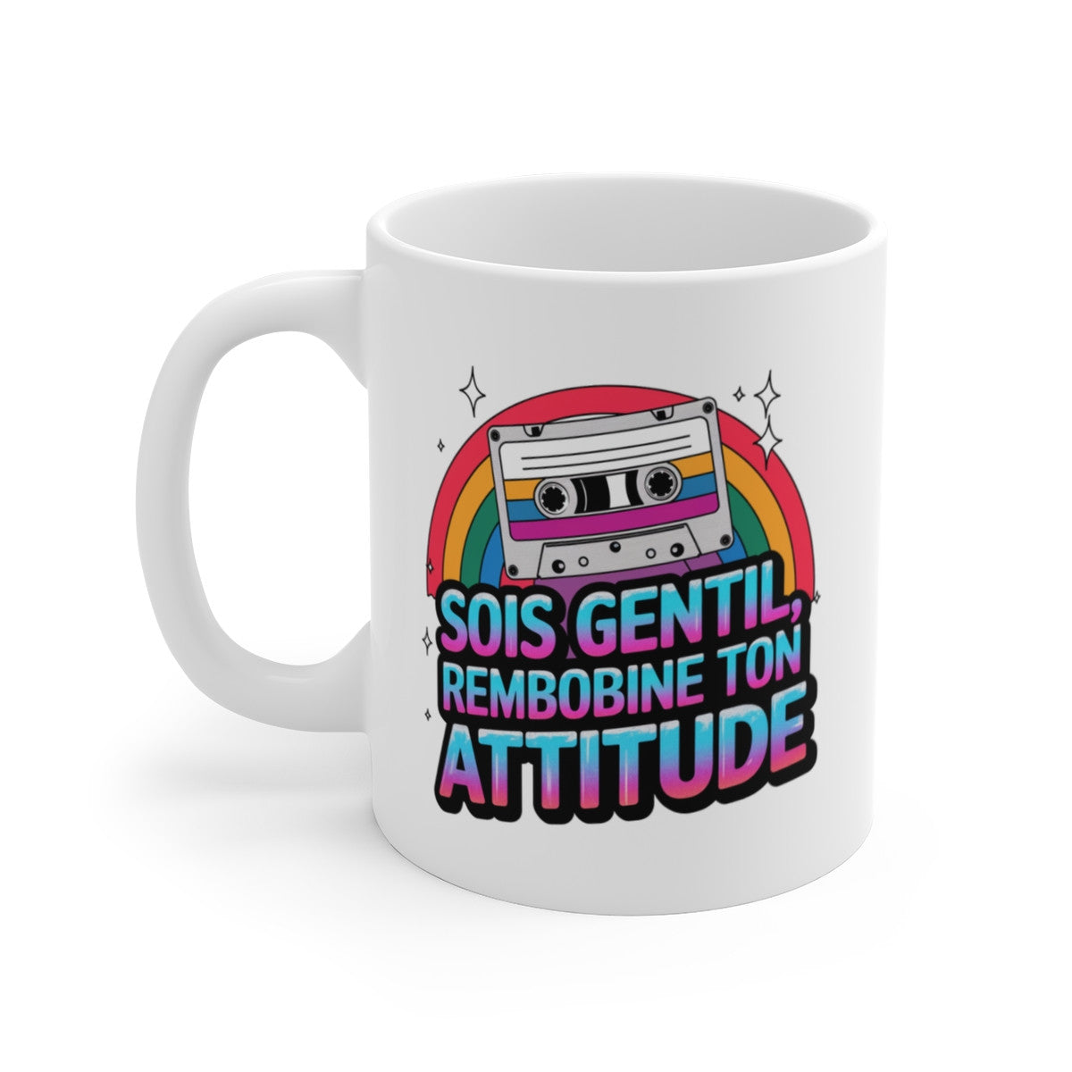 Mug Vintage Humour Rétro Sois Gentil, Rembobine Ton Attitude  Tasse Cassette Audio Années 80  Cadeau Original