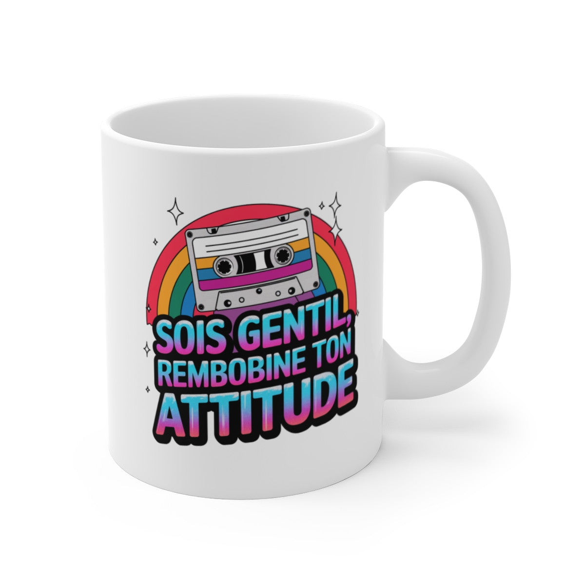 Mug Vintage Humour Rétro Sois Gentil, Rembobine Ton Attitude  Tasse Cassette Audio Années 80  Cadeau Original