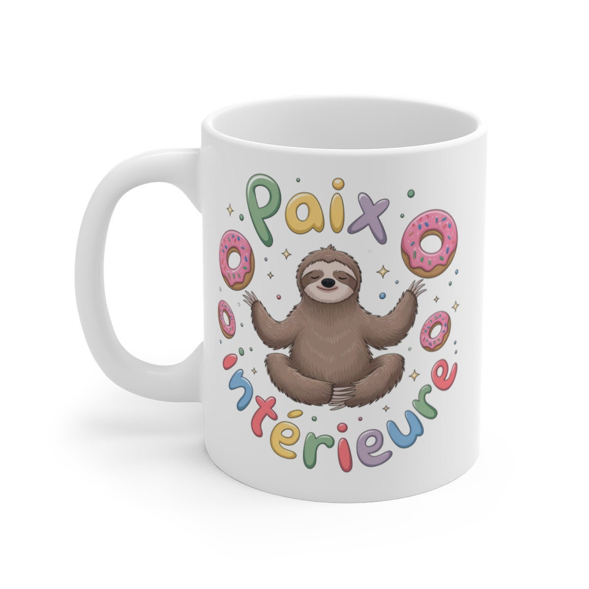 Mug Paix Intérieure Paresseux Méditation et Donuts Tasse Relaxation Zen Humour Animalier Cadeau Bien-être Original