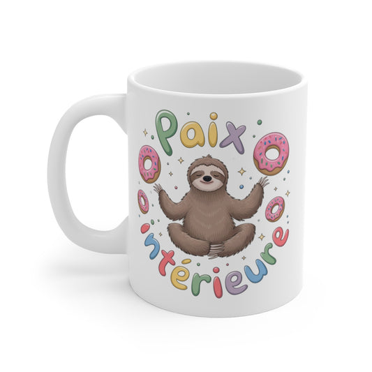 Mug Paix Intérieure Paresseux Méditation et Donuts Tasse Relaxation Zen Humour Animalier Cadeau Bien-être Original