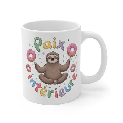 Mug Paix Intérieure Paresseux Méditation et Donuts Tasse Relaxation Zen Humour Animalier Cadeau Bien-être Original