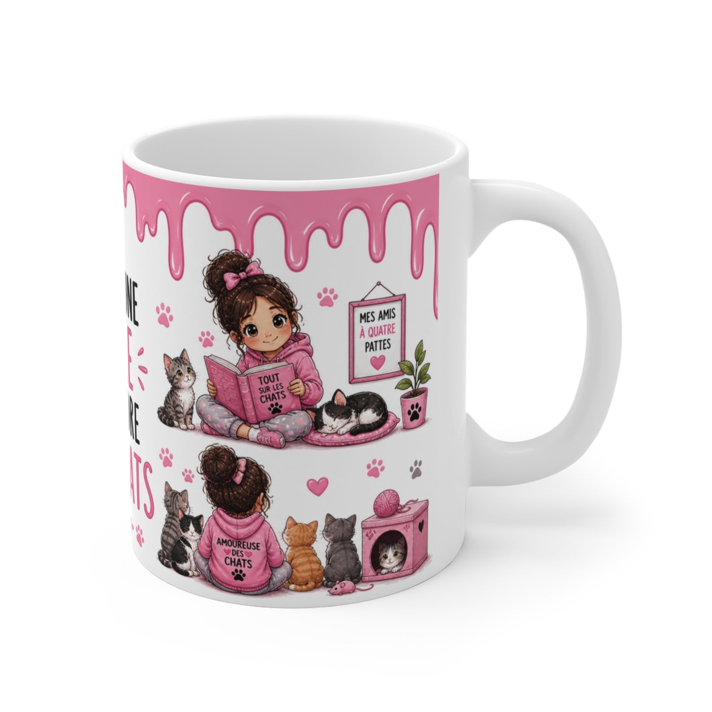 Tasse Juste Une Fille Qui Adore Les Chats – Mug Chat Kawaii Fille Passion Félin Chaton Cadeau Enfant Amoureuse des Chats 325ml