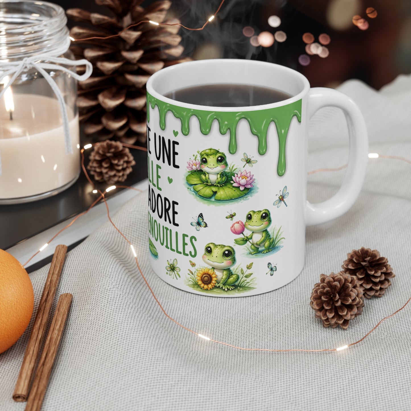 Tasse Juste Une Fille Qui Adore Les Grenouilles – Mug Grenouille Kawaii Mignon Fleurs Nénuphar – Cadeau Femme Fille 325ml