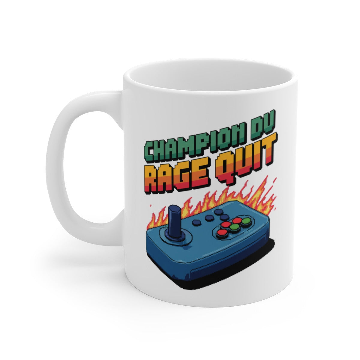 Mug Gamer Champion du Rage Quit Tasse Pixl Art Rétro Gaming Drôle Cadeau Geek Joueur Arcade Joystick Flamme  Jeu Vidéo
