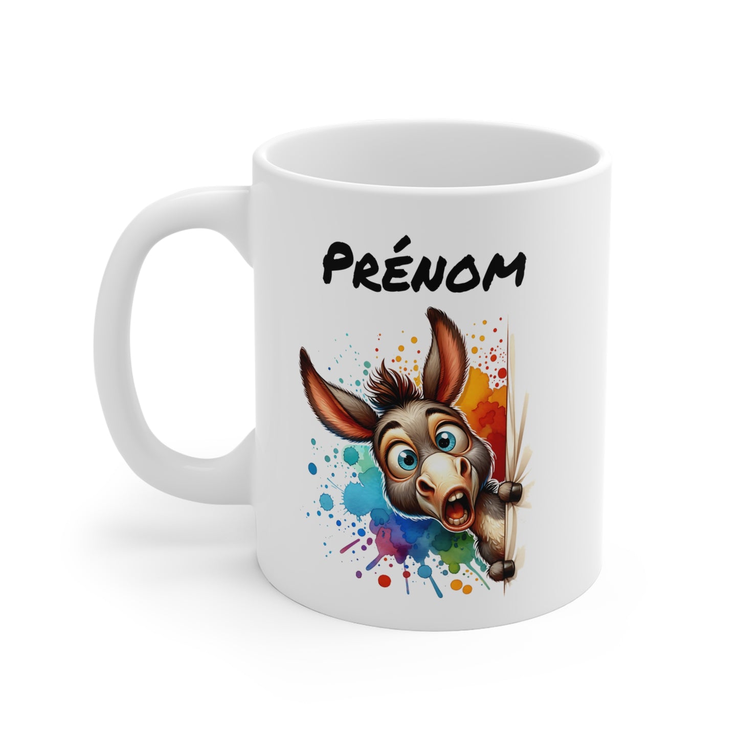 Tasse Personnalisable Âne Rigolo – Mug Prénom Illustration Colorée – Cadeau Animal Amusant Ferme 325ml