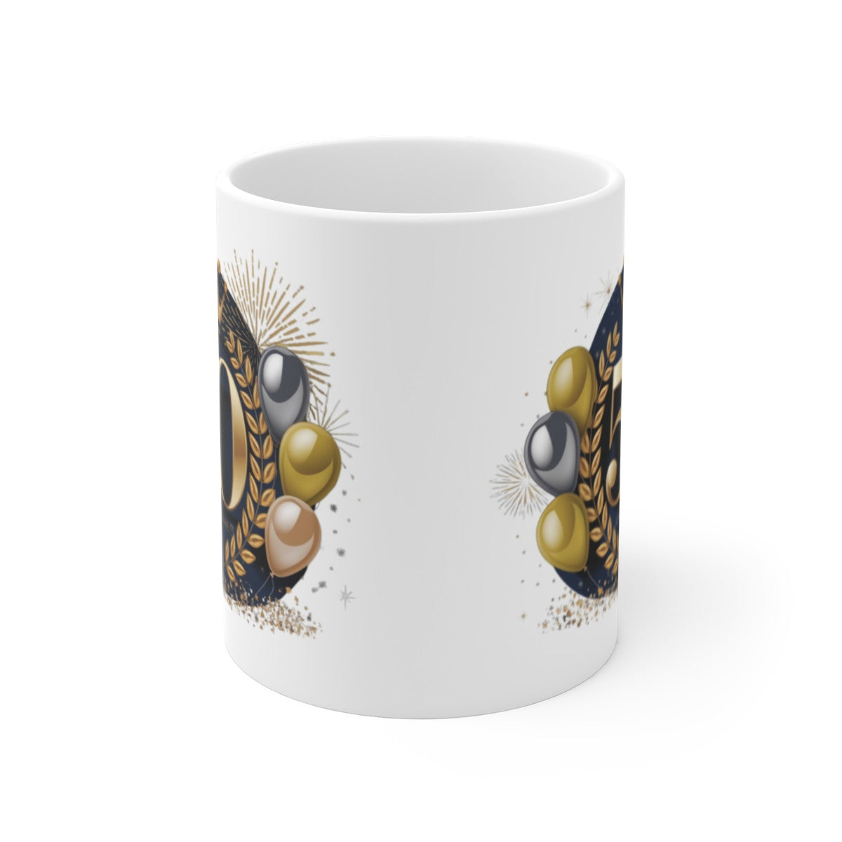 Mug Tasse Joyeux Anniversaire 50 Ans  Élégant Design Doré & Bleu Nuit  Idée Cadeau Prestige