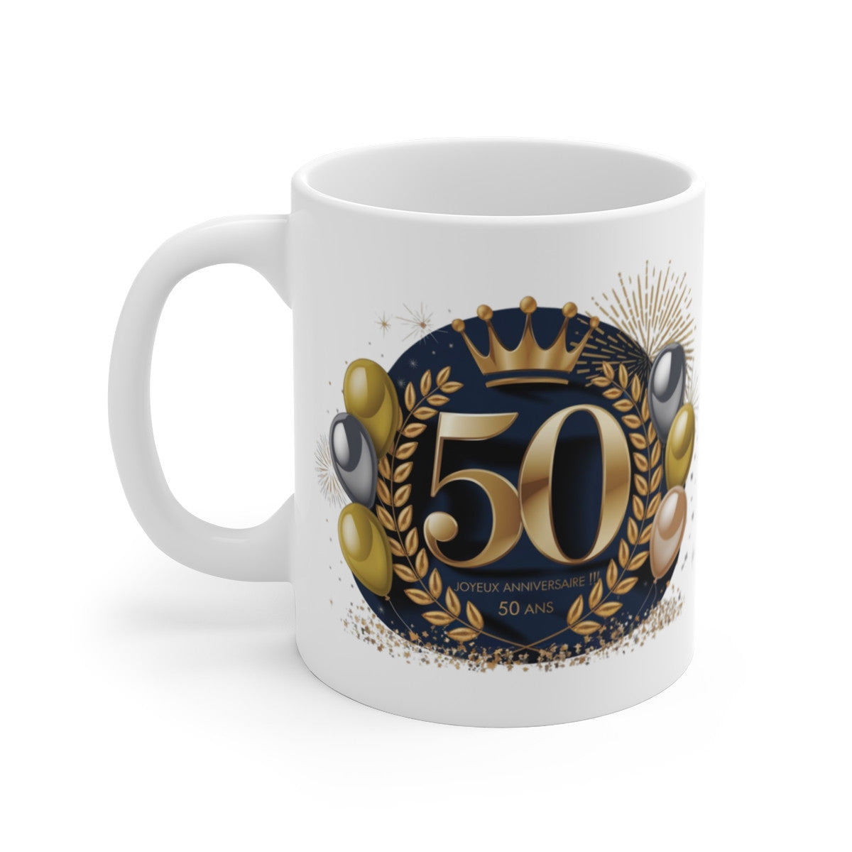 Mug Tasse Joyeux Anniversaire 50 Ans  Élégant Design Doré & Bleu Nuit  Idée Cadeau Prestige