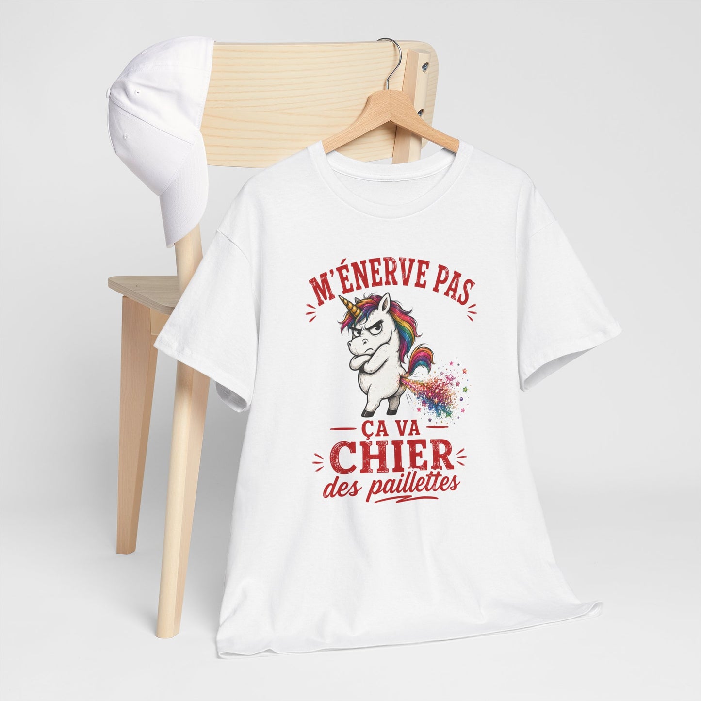 Tee-Shirt M'Énerve Pas Ça Va Chier des Paillettes – Licorne Humour Drôle – Cadeau Homme Femme