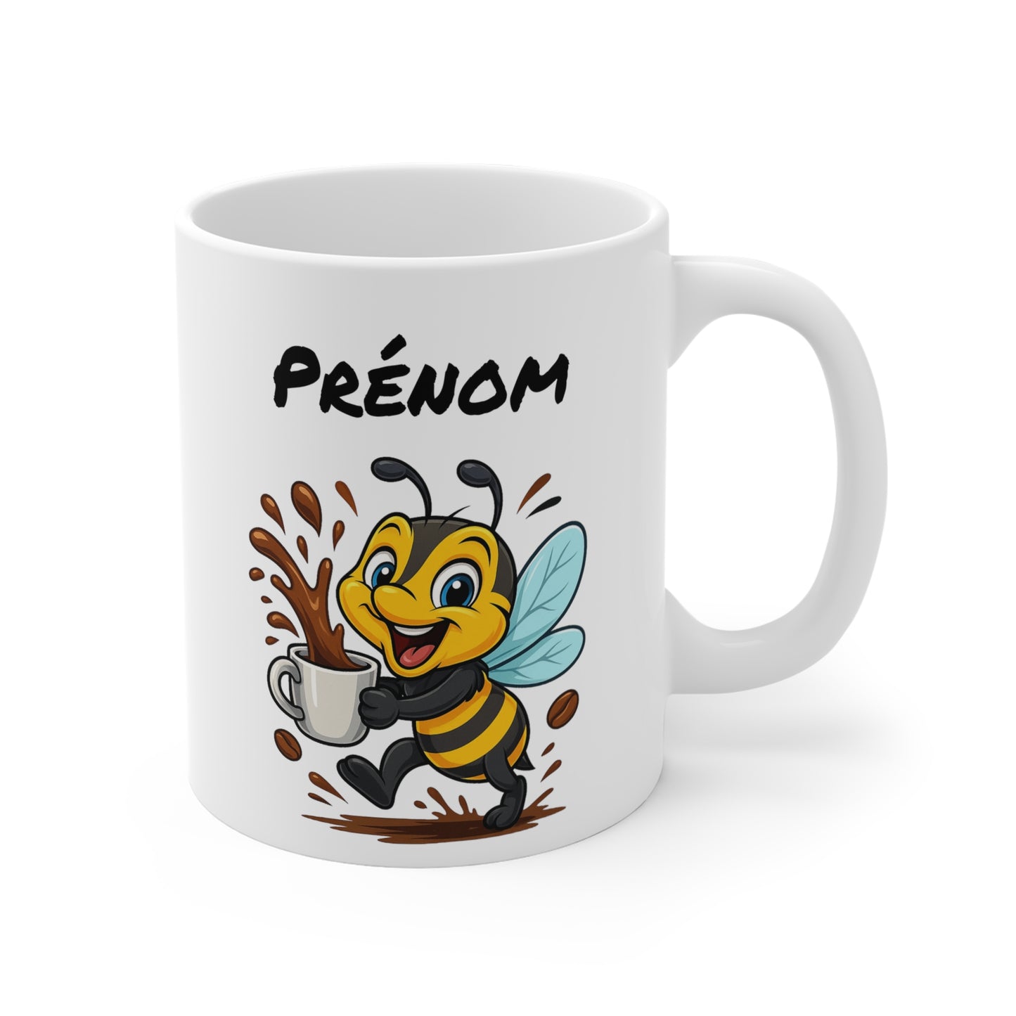 Tasse Personnalisable Abeille Café – Mug Prénom Cartoon – Cadeau Original Amateur de Café 325ml