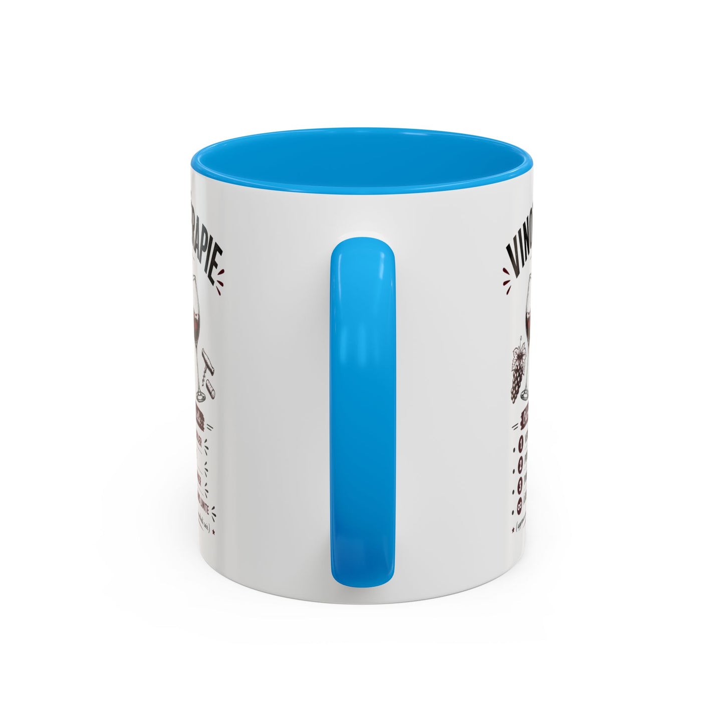 Mug Vinothérapie Drôle – Tasse Humour Vin Rouge et Apéro – Cadeau Original Amateur de Vin – Céramique 325ml Noir Bleu Rouge