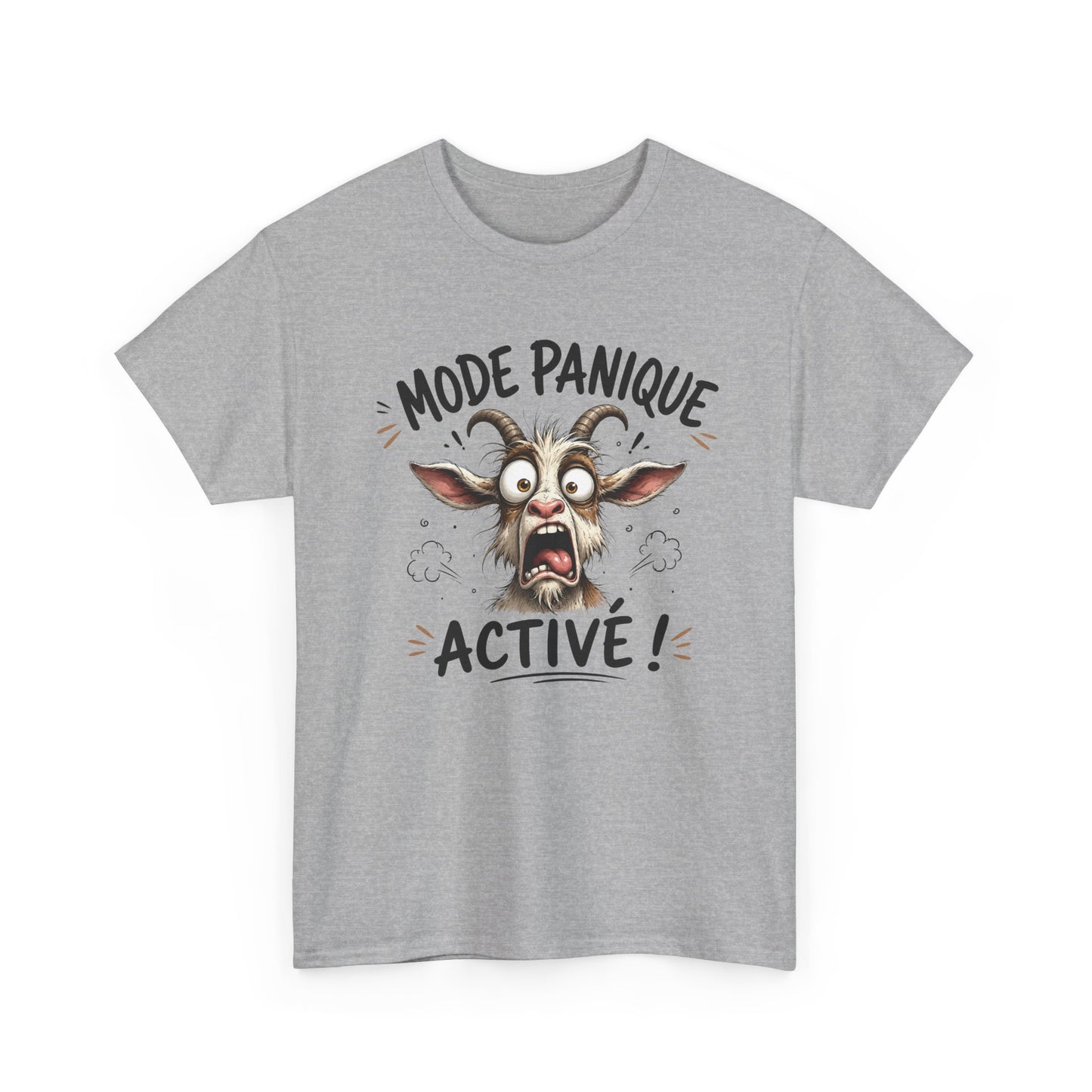 Tee-Shirt Mode Panique Activé – Chèvre Délirante Humour – Cadeau Drôle Homme Femme Adulte – Animal Rigolo et Citation Amusante