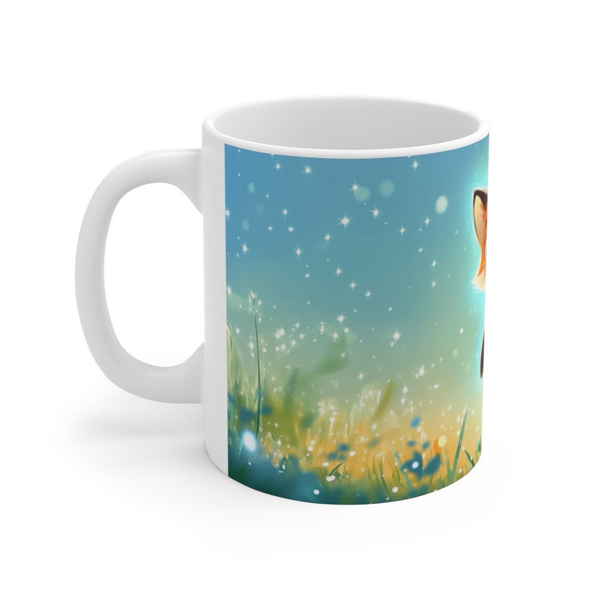 Mug Tasse Renard Joyeux Champ Fleuris Illustration Cartoon Lumineuse pour enfant et adulte