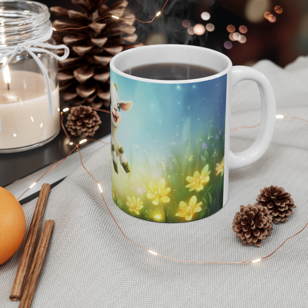 Mug Tasse Chevreau Sautant Champ Fleuri Illustration Cartoon Lumineuse pour enfant et adulte