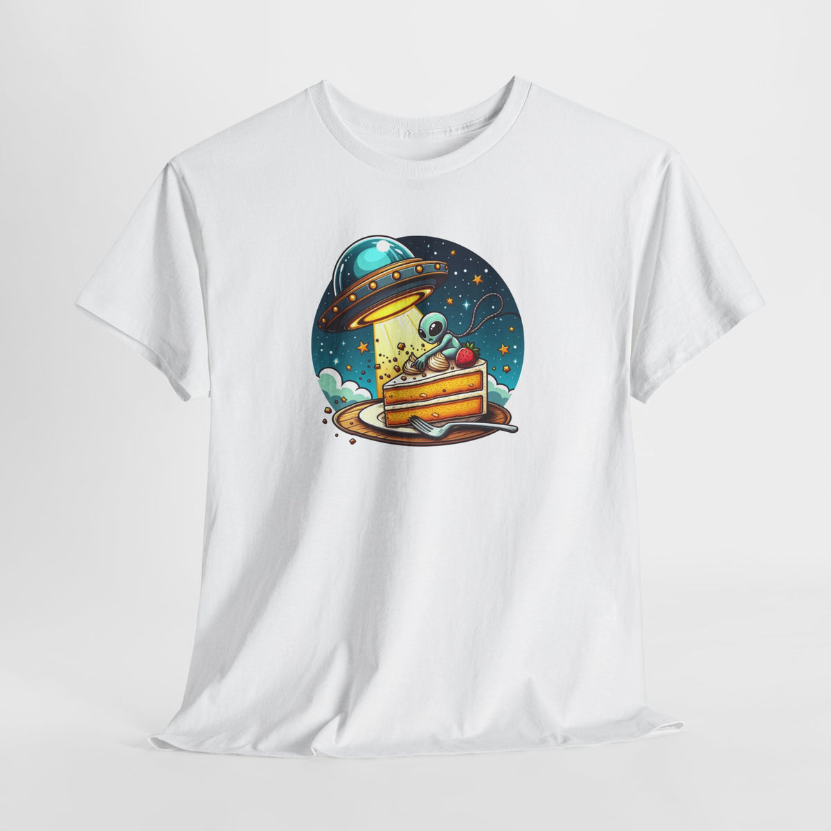 Tee Shirt Alien Gourmand Homme Femme – T-Shirt Extraterrestre Gâteau Fraise OVNI – Espace Humour – Idée Cadeau Originale