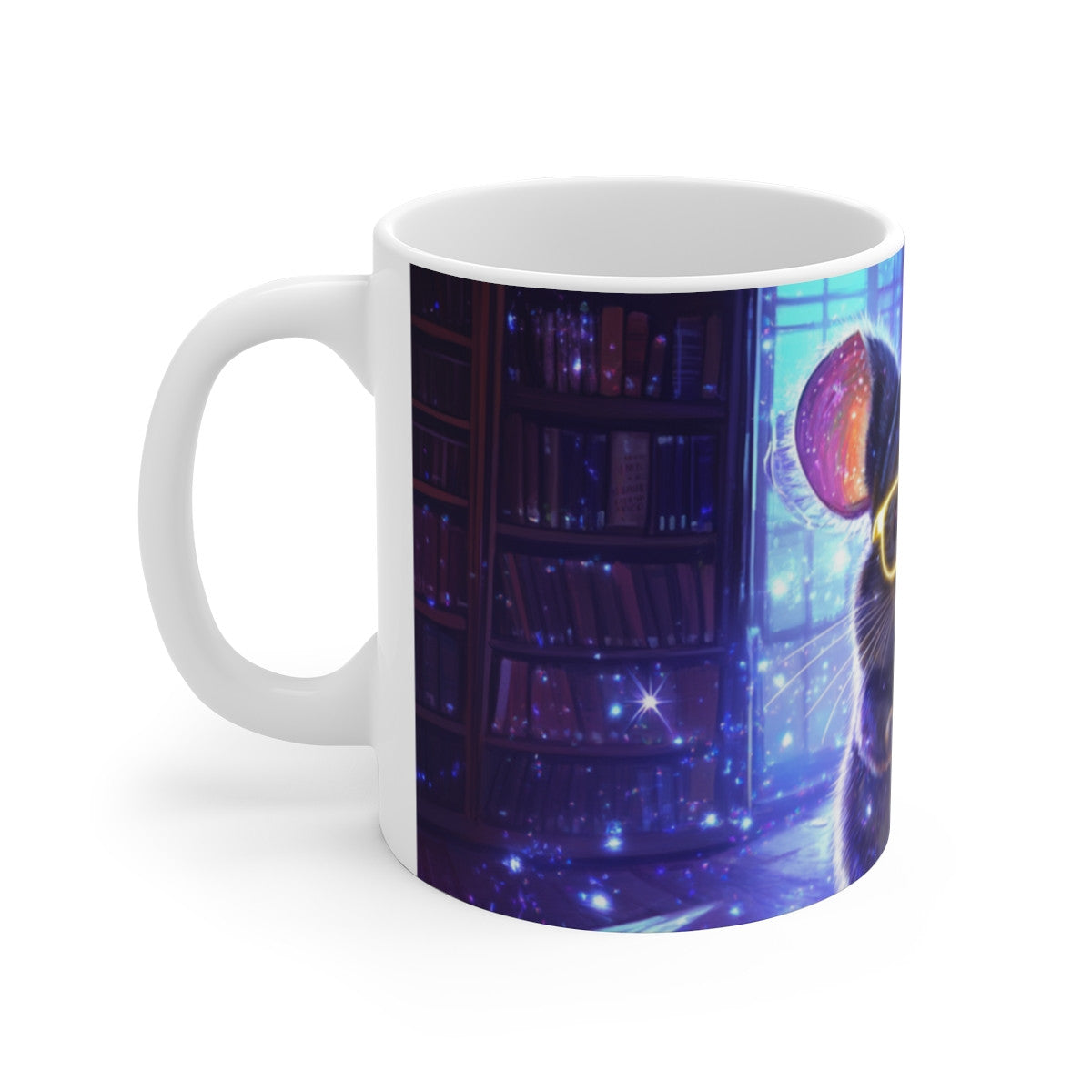 Mug Tasse Souris Magique Bibliophile avec Lunettes Lumineuses Illustration Cartoon Féérique pour enfant et adulte