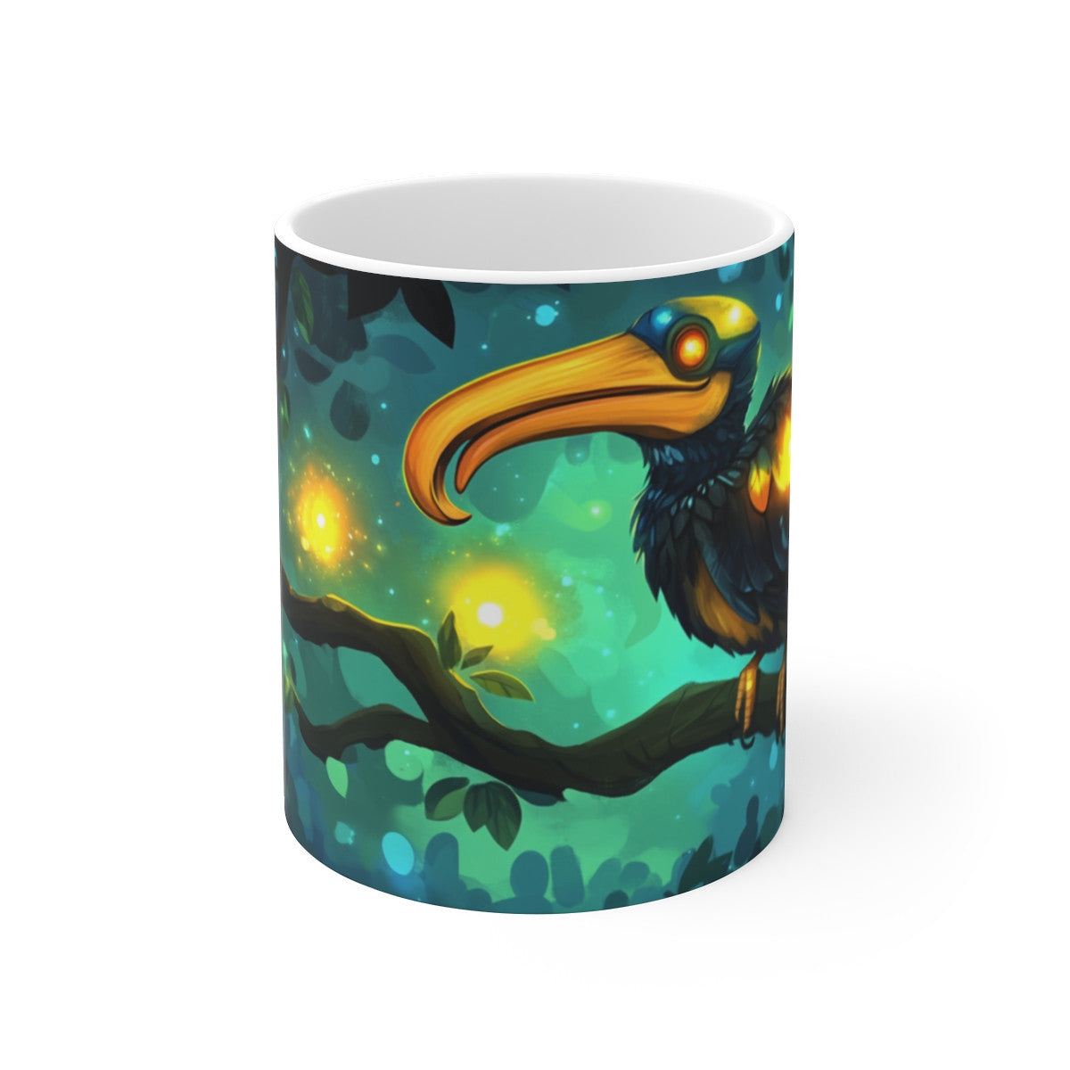 Mug Tasse Toucan Magique Nocturne Forêt Enchantée Illustration Lumineuse Cartoon pour Enfant et Adulte
