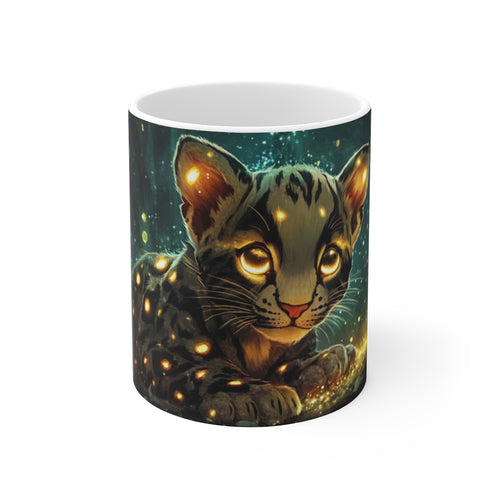 Mug Bébé Ocelot Magique Tasse Illustration Animal Lumineux Forêt Enchantée Cadeau Fantaisie Enfant Adulte