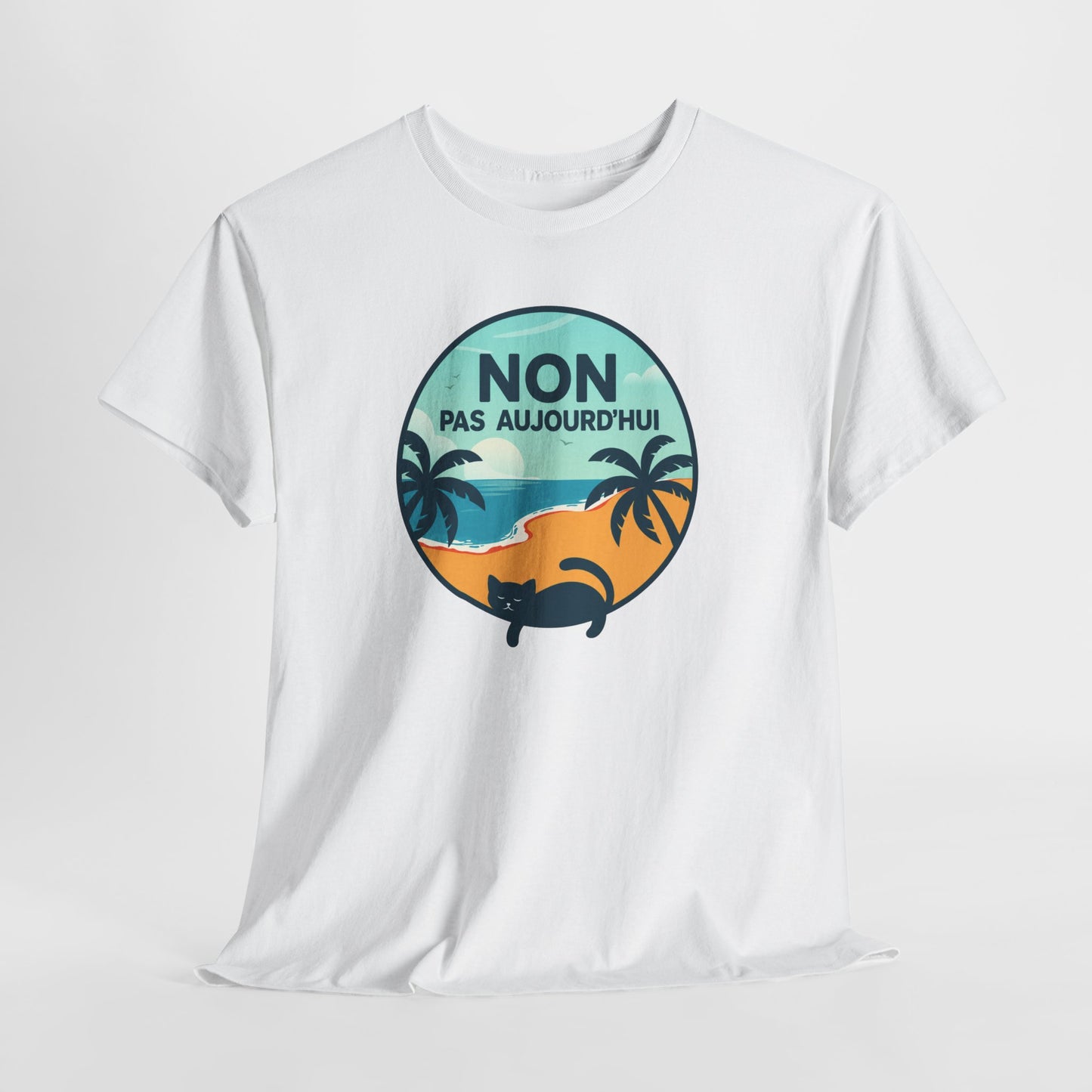 Tee Shirt Chat Homme Femme – Humour Vacances Plage et Farniente – Idée Cadeau Amoureux des Chats Passion Félin