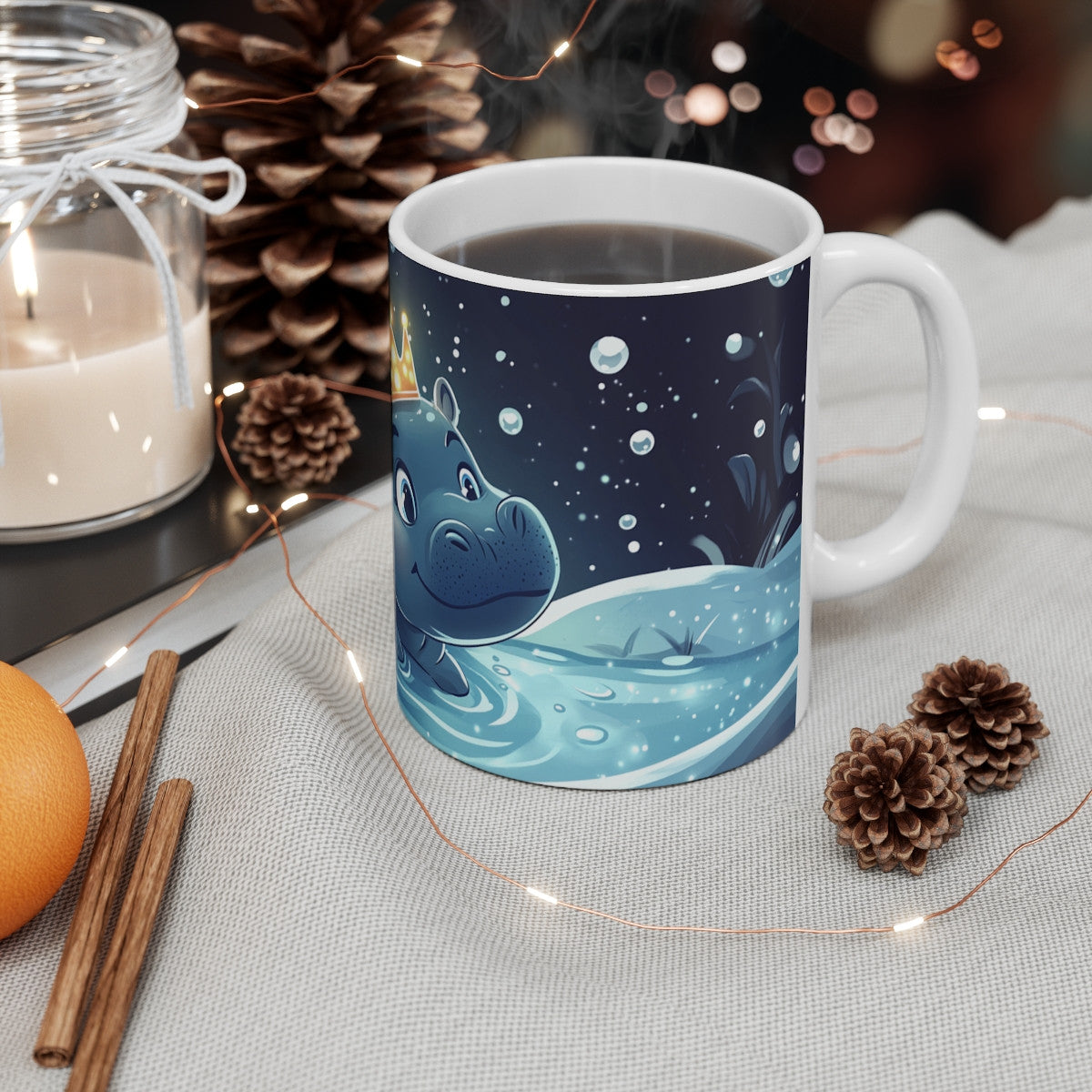 Mug Hippo Royal Tasse Bébé Hippopotame Couronne Lumineuse Nuit Enchantée Étang Féérique