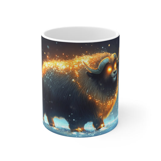 Mug Bœuf Magique des Glaces – Tasse Animal Enchanté Fourrure Lumineuse Nuit Polaire