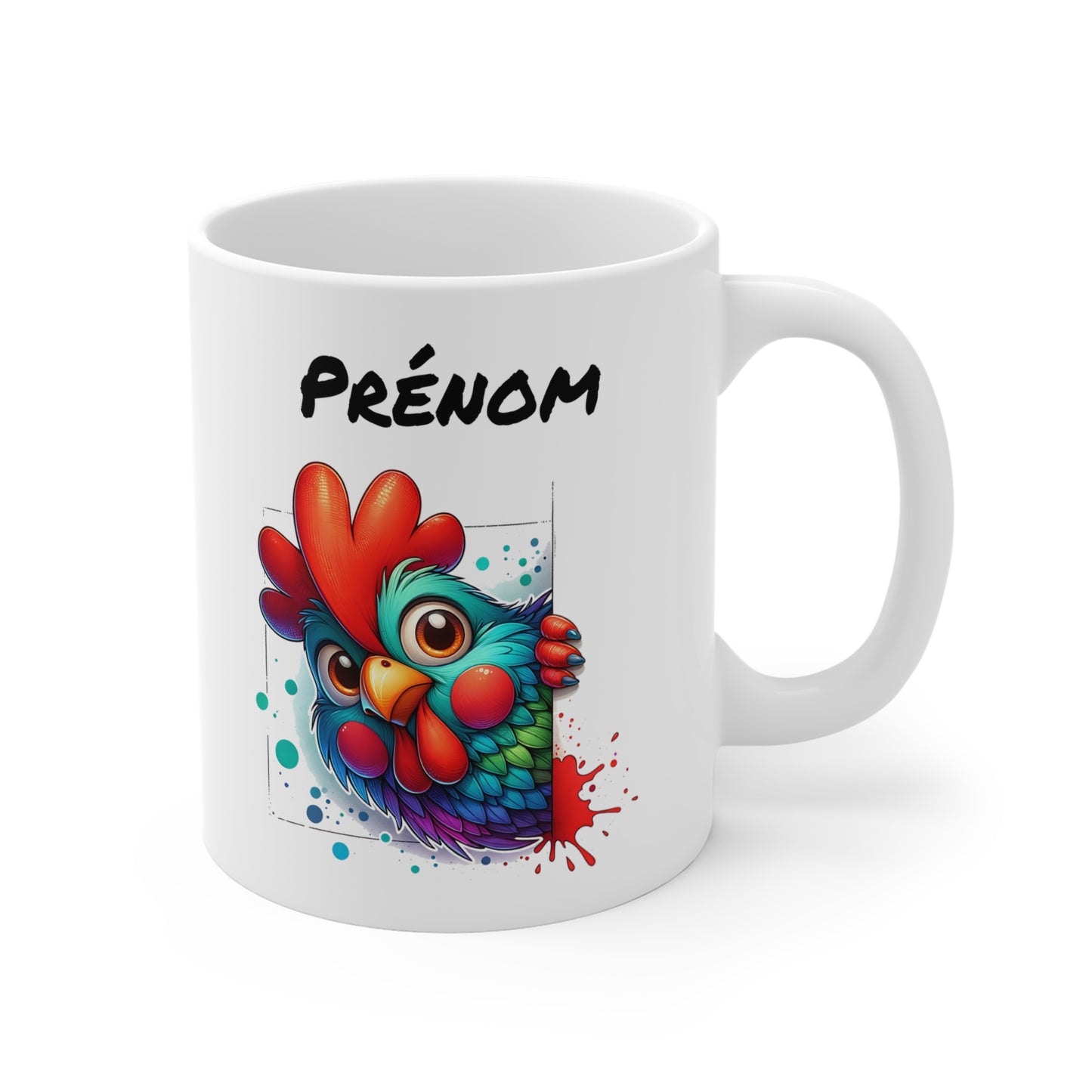 Tasse Personnalisable Coq Mignon – Mug Prénom Illustration Colorée – Cadeau Animal Ferme Rigolo 325ml