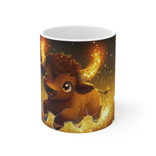 Mug Bison Magique – Tasse Bébé Bison Bondissant aux Cornes Lumineuses dans Nuit Étincelante