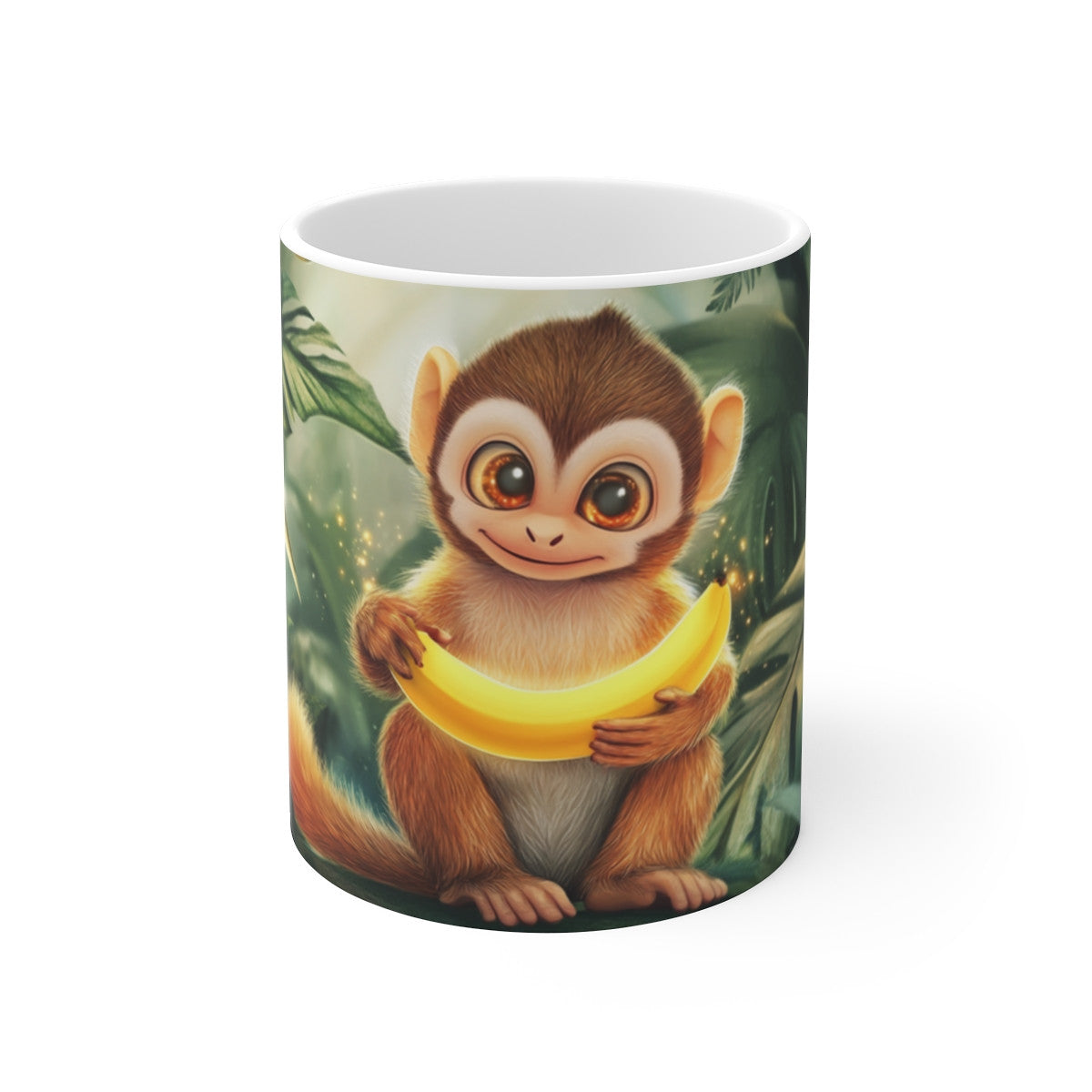 Tasse Petit Singe avec Banane – Mug Animal Mignon Jungle Enchantée – Cadeau Tropical Doux et Drôle
