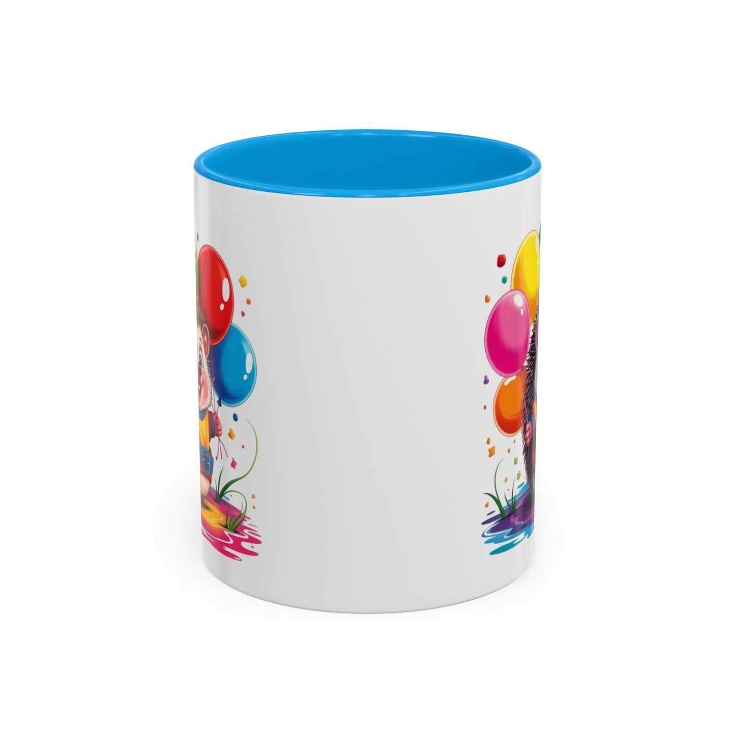 Mug Hérisson Kawaii avec Ballons Multicolores – Tasse Mignonne Cadeau Original Anniversaire et Fête – Céramique 325ml