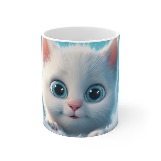 Mug Tasse Chaton Blanc Mignon – Hiver Neige Animal Enfant Adulte