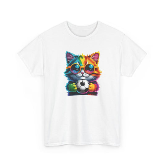 T-Shirt Chat Foot Coloré – Tee Shirt Chat Lunettes Ballon – Cadeau Original Sport Fun Noir Blanc Gris