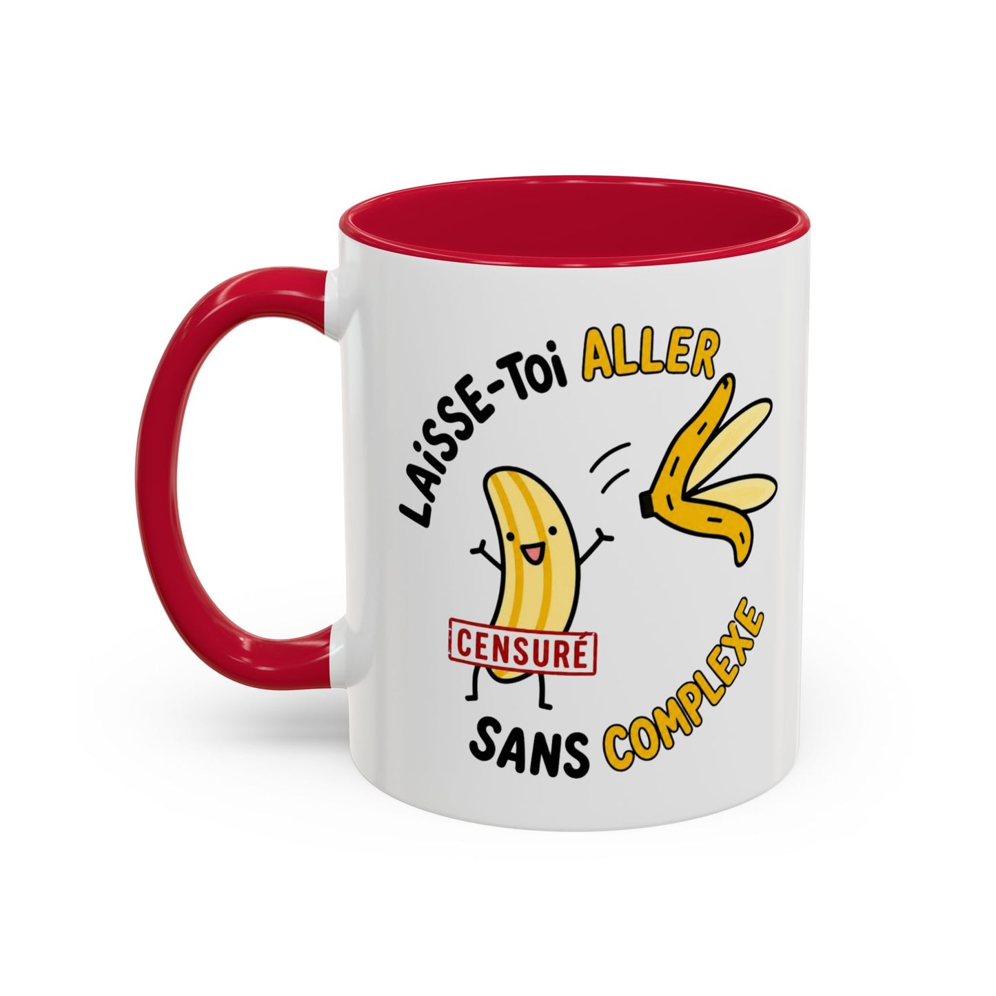 Mug Humour Banane – Laisse-Toi Aller Sans Complexe – Tasse Drôle et Décalée Cadeau Original Fun Céramique 325ml Noir Jaune