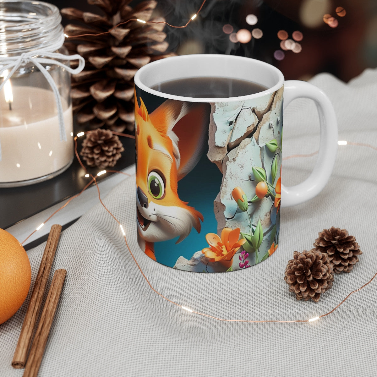 Mug Tasse Renard Mignon Cartoon – Animal Enfant Adulte Fleurs Nature