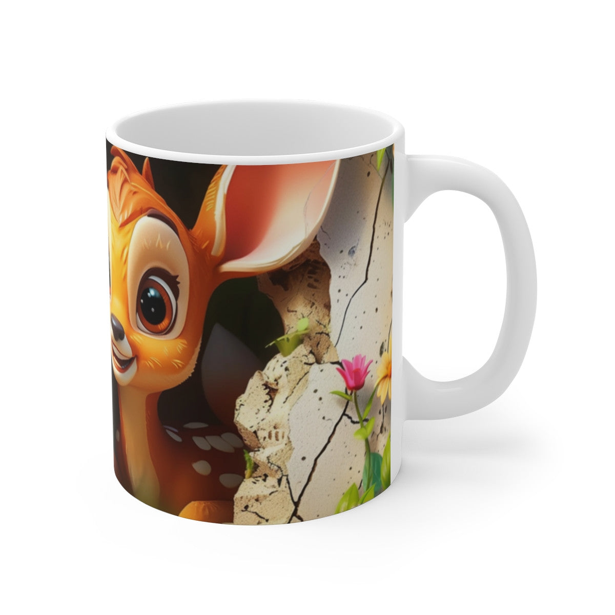 Mug Tasse Faon Mignon Cartoon – Animal Forêt Enfant Adulte Fleurs